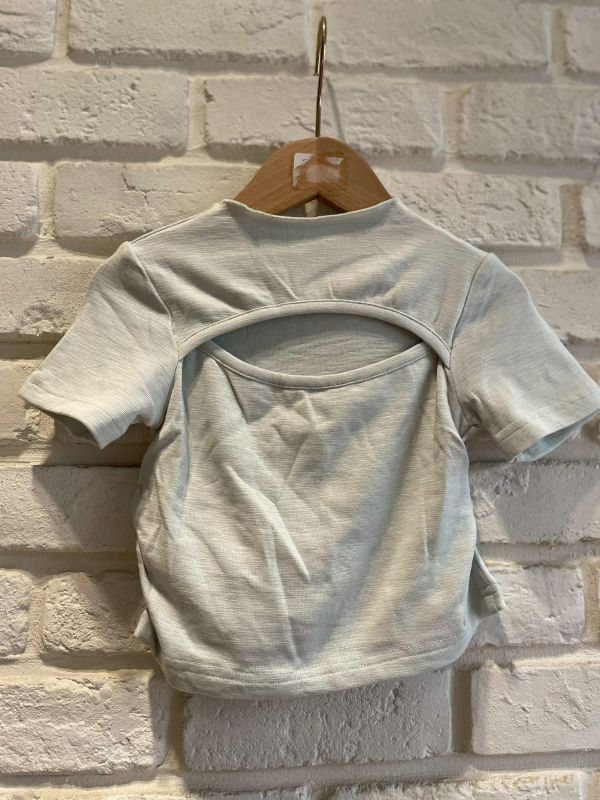 26075-2現貨夏款女童寶寶藍不對稱設計感蝴蝶結短版上衣尺寸80-120 