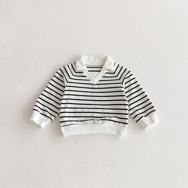 預購秋款男女童Polo立領條紋手足上衣尺寸80-130 