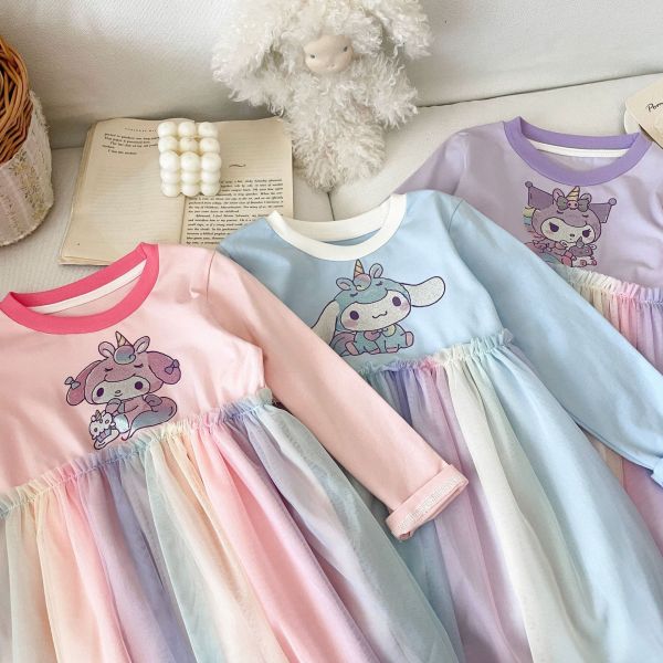 預購秋款女童可愛卡通網紗裙彩虹網紗尺寸100-140 