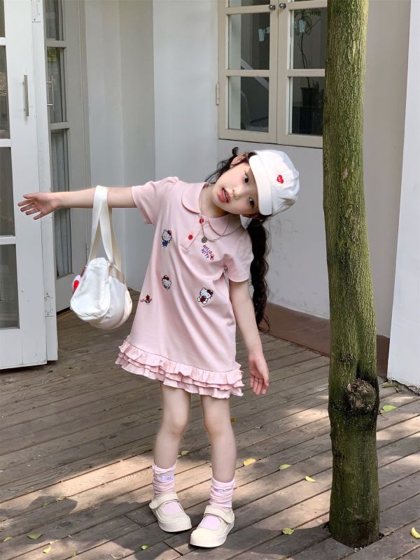 預購夏款女童刺繡KT蛋糕裙洋裝 
