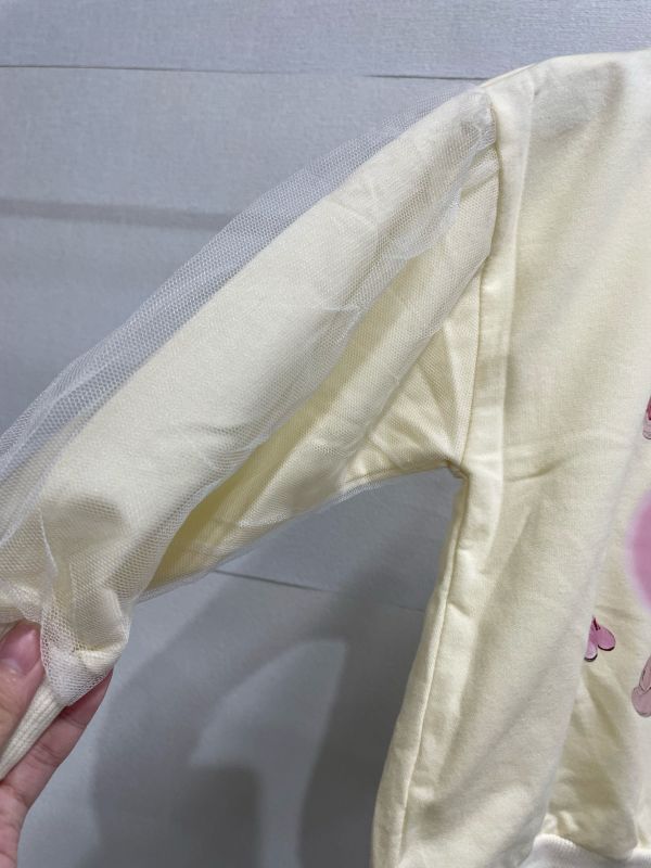 現貨秋款女童泰迪熊玩偶手袖拼接紗上衣 