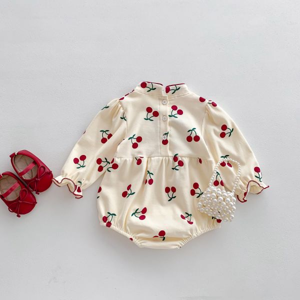 預購秋款女寶櫻桃旗袍蝴蝶結包屁衣尺寸66-90 