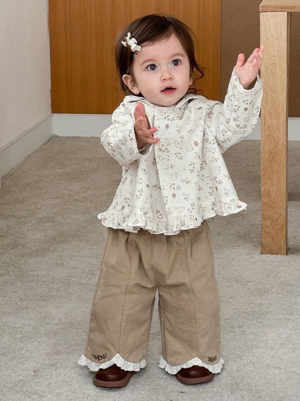 預購秋款女童花邊設計直筒褲尺寸73-120 