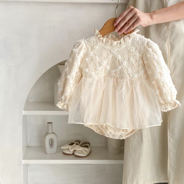 預購秋款女寶甜美公主立體網紗包屁衣尺寸66-90 