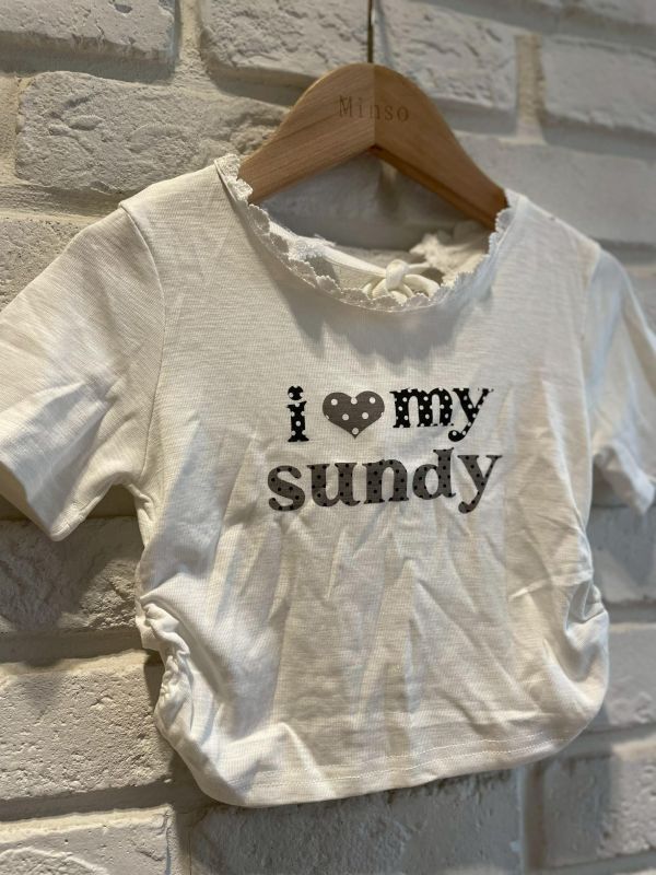 26073現貨夏款女童字母露背短版上衣尺寸80-120 