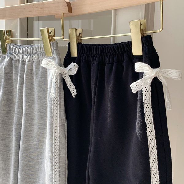 預購秋款女童蕾絲花邊蝴蝶結寬褲尺寸90-150 