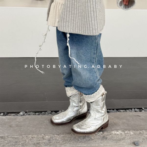 預購秋款女童花邊牛仔褲尺寸80-130 