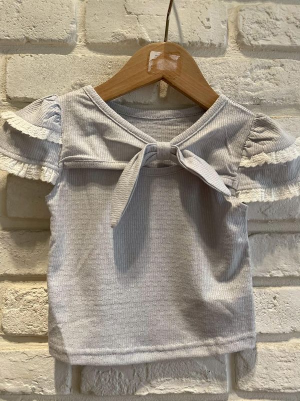 26153-4現貨夏款女童寶寶藍簡約短版上衣尺寸80-120 