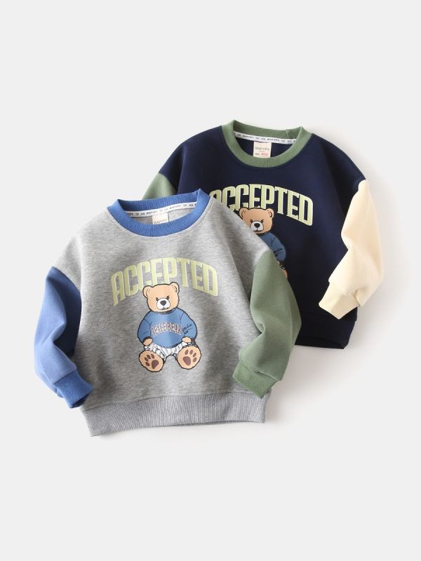 預購秋款男童熊熊拼色上衣尺寸90-140 