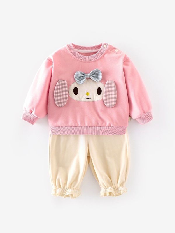 預購秋款女童蝴蝶結卡通套裝尺寸73-120 