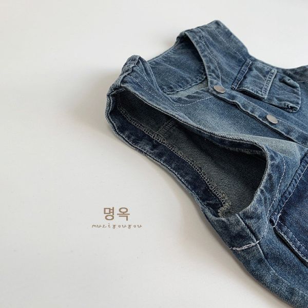 預購秋款日系復古男女童排扣牛仔背心尺寸80-130 