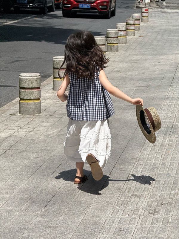 預購夏款無袖襯衫格子背心上衣套裝 尺寸90-150 