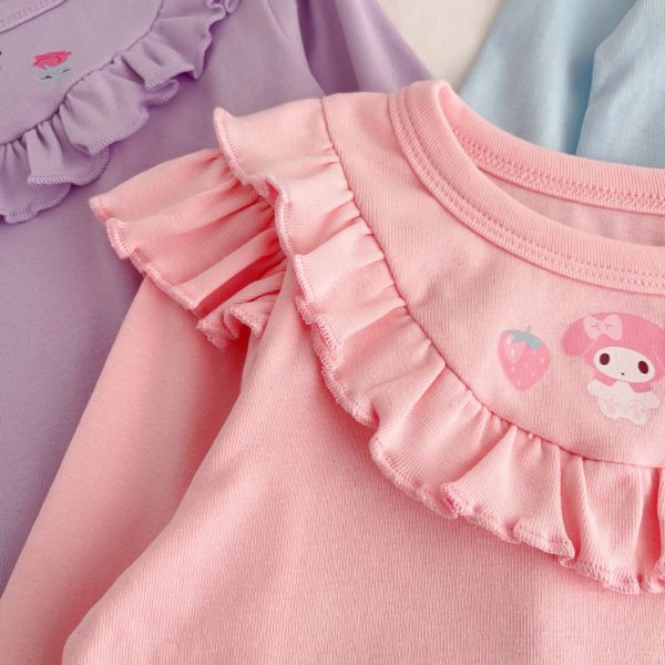 預購秋款女童荷葉邊卡通可愛上衣尺寸100-140 