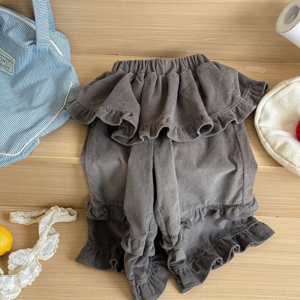 預購秋款女童時髦假兩件褲裙寬長褲尺寸80-130 