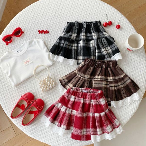 預購秋冬款女童辣妹復古格子褲裙尺寸90-150 