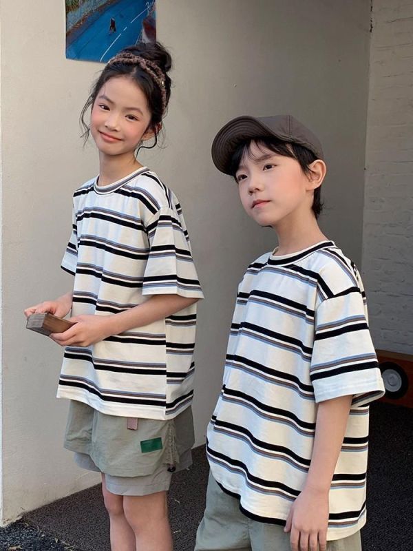 預購夏款高級親子裝美式條紋T恤親子裝 
