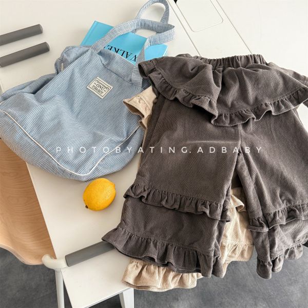 預購秋款女童時髦假兩件褲裙寬長褲尺寸80-130 