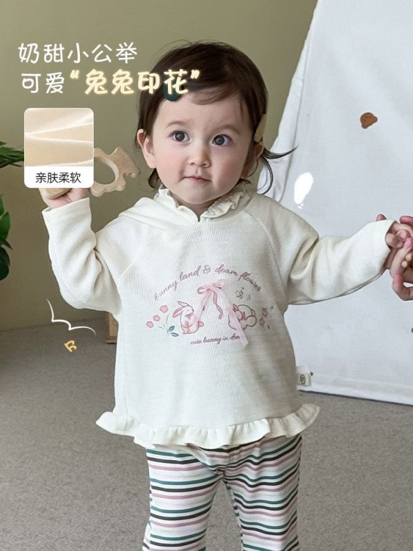 預購秋款女童韓版連帽小兔套裝尺寸73-120 
