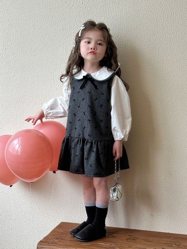 預購秋款女童甜美吊帶裙套裝尺寸80-130 