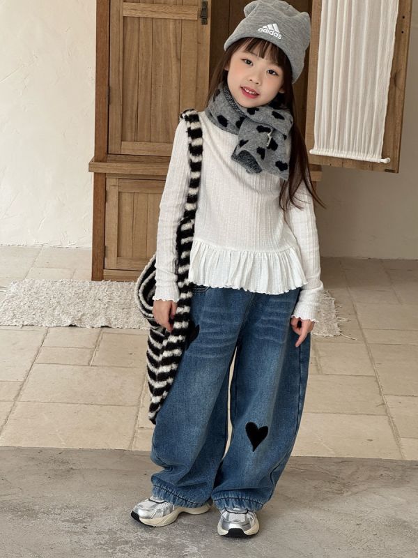 預購冬款女童加絨彎刀褲刺繡愛心闊腿長褲尺寸90-150 