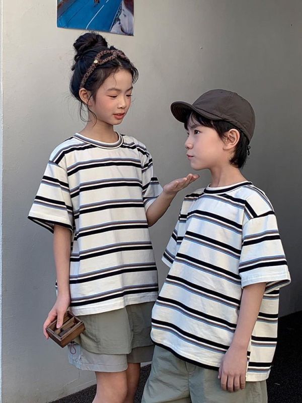 預購夏款高級親子裝美式條紋T恤親子裝 