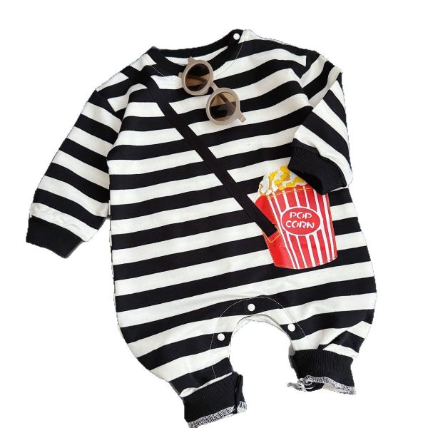 預購秋款男寶爆米花條紋連身衣尺寸66-90 