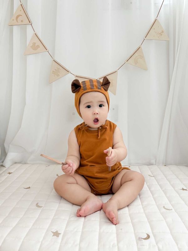 預購夏款男女寶松鼠包屁衣含帽尺寸66-90 