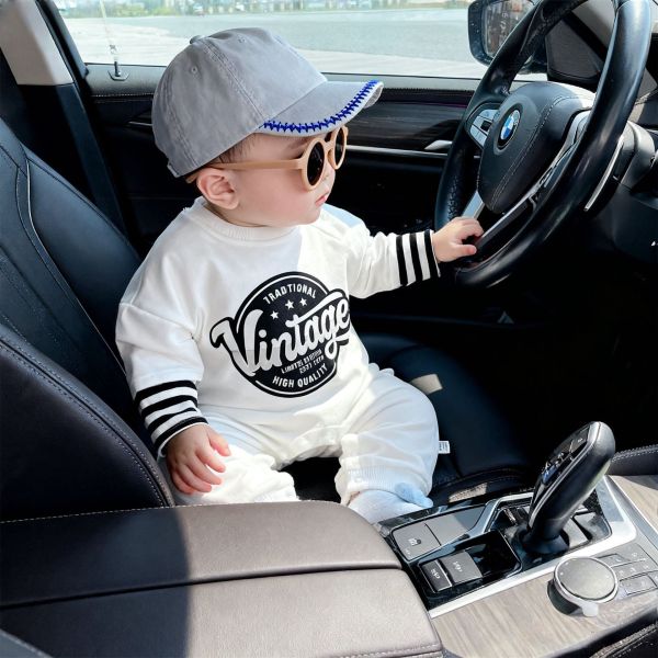 預購秋款男童條紋字母連身衣尺寸66-100 