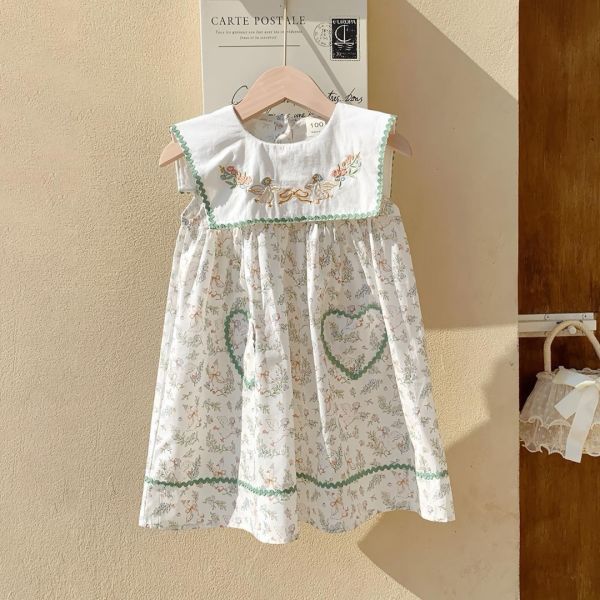 【預購】夏款-女童刺繡森林系翻領洋裝 