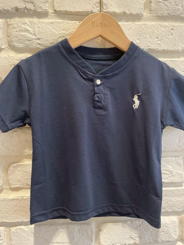 2637-1現貨夏款男童刺繡藍色小馬上衣尺寸90-130 