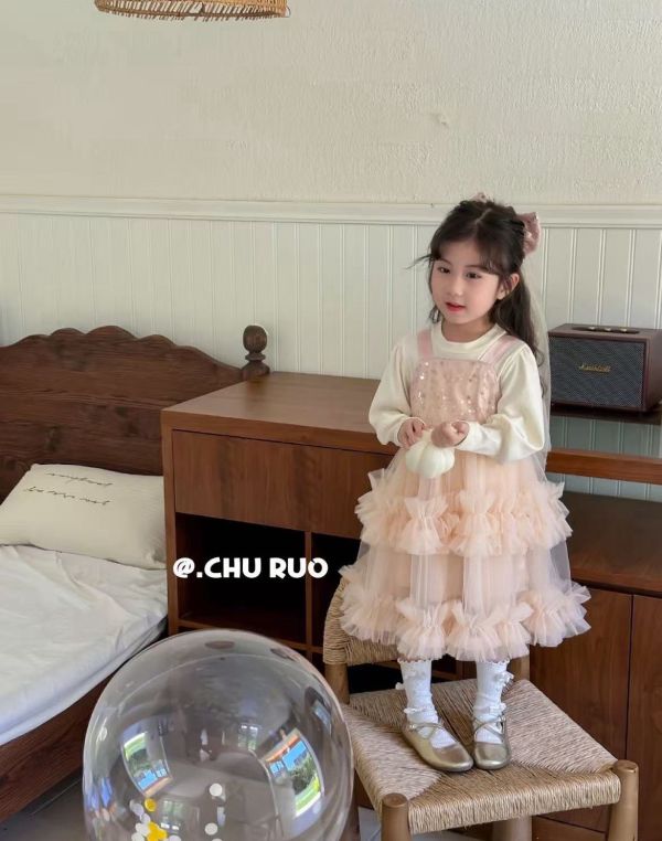 現貨秋款女童蓬蓬裙套裝附髮飾尺寸90-130附實拍 