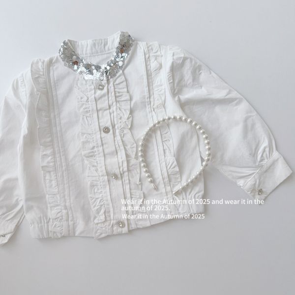 預購秋款女童法式復古風立領長袖襯衫尺寸90-150 