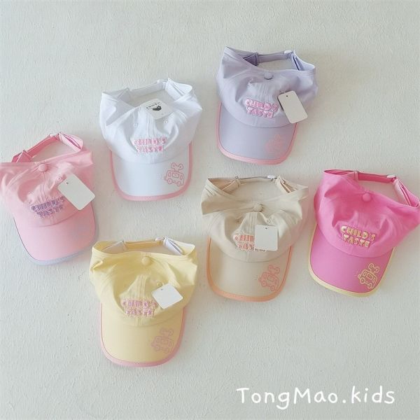 預購ins夏款女童糖果色刺繡遮陽帽 