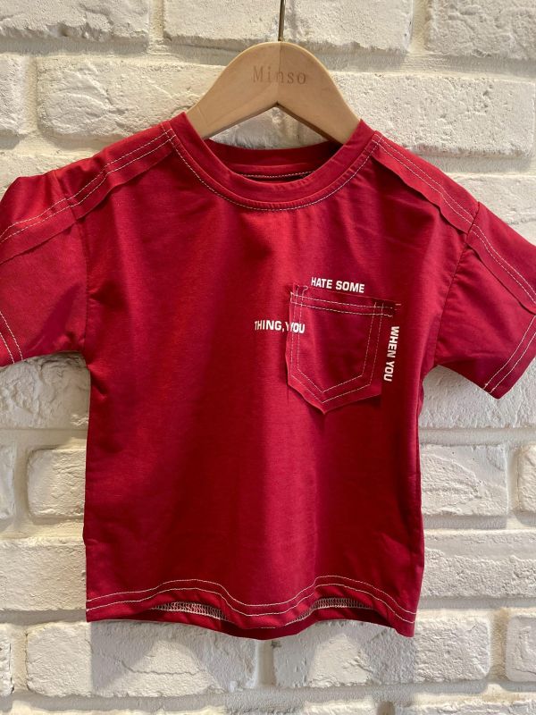 2697-1現貨夏款男童紅色帥酷車線上衣尺寸90-130 