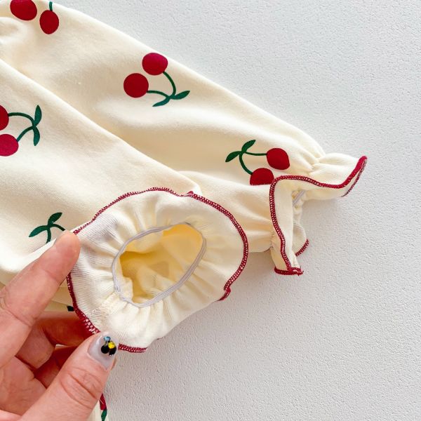 預購秋款女寶櫻桃旗袍蝴蝶結包屁衣尺寸66-90 