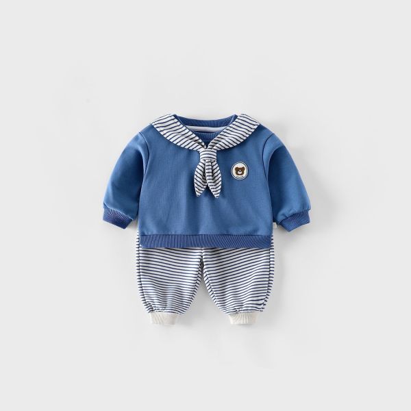 預購男女童條紋撞色套裝尺寸73-120 