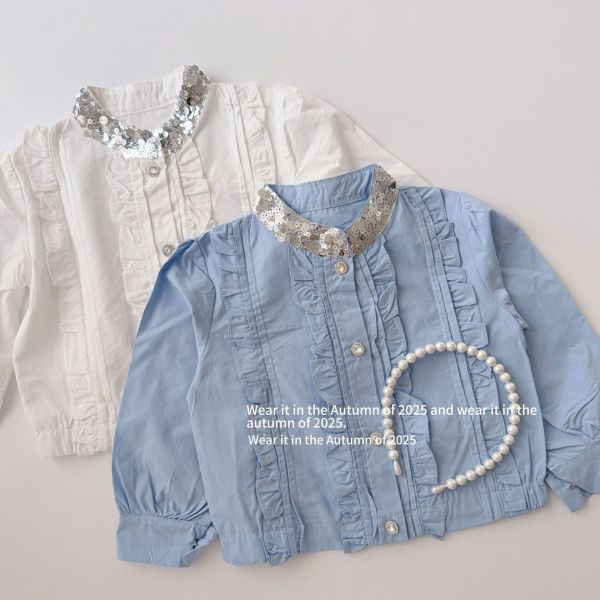 預購秋款女童法式復古風立領長袖襯衫尺寸90-150 