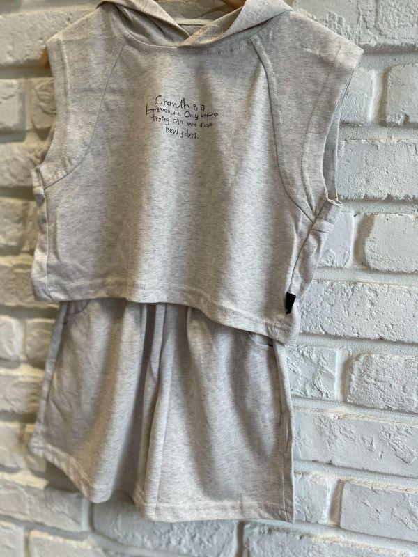 7539現貨夏款男童韓系灰色字母背心包邊套裝尺寸90-130 
