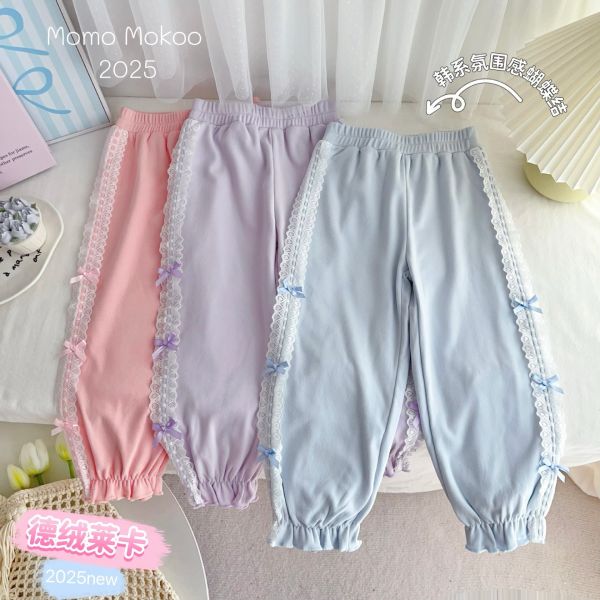 預購秋款女童寬鬆花邊蝴蝶結長褲尺寸100-140 