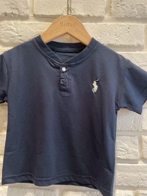 2637-1現貨夏款男童刺繡藍色小馬上衣尺寸90-130 