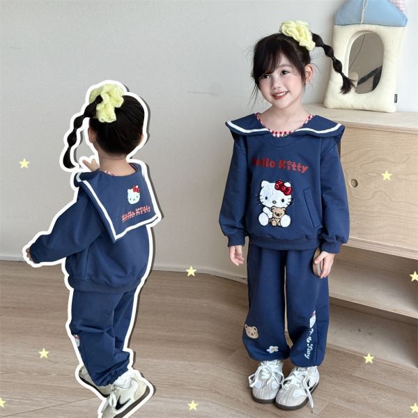 預購秋款女童甜美可愛海軍領休閒套裝尺寸100-150 