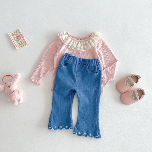 【預購】春款-女童刺繡喇叭褲 