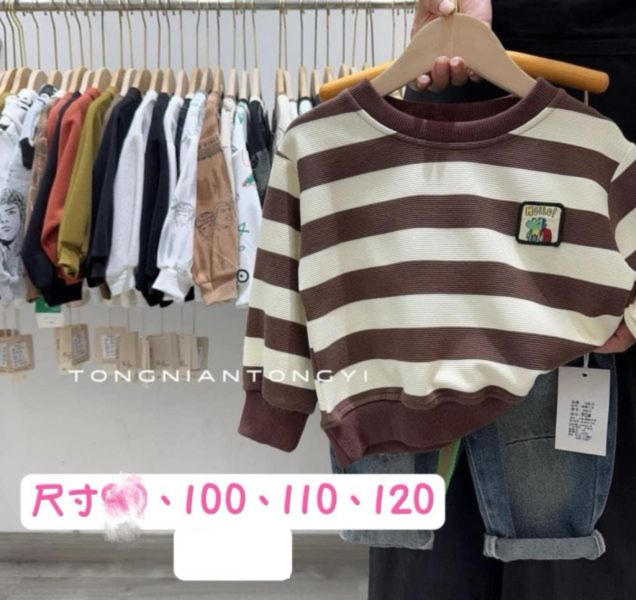 現貨秋款男童恐龍條紋上衣尺寸90-130 