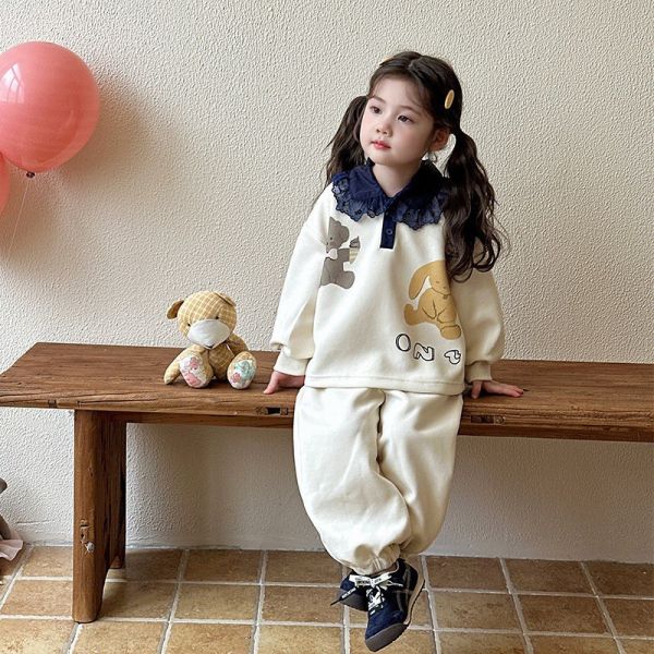 預購秋款女童熊熊蕾絲套裝尺寸80-130 