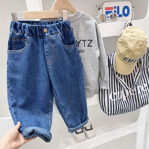 預購秋款男童微笑牛仔長褲尺寸110-150 