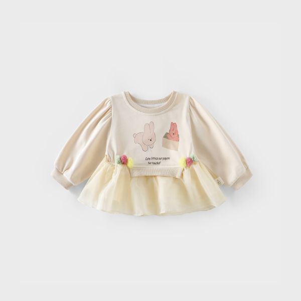 預購秋款女童兔兔蝴蝶結網紗套裝尺寸73-120 
