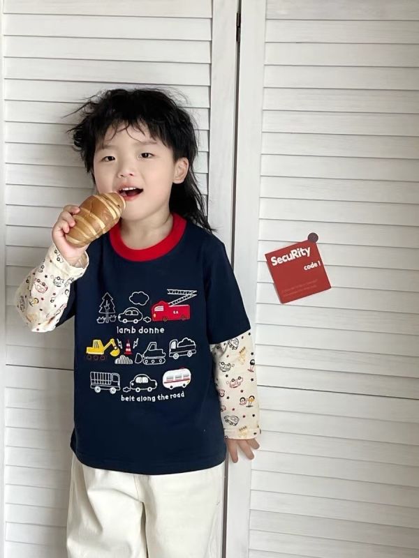 現貨秋款日單男童車車假兩件上衣尺寸90-130 