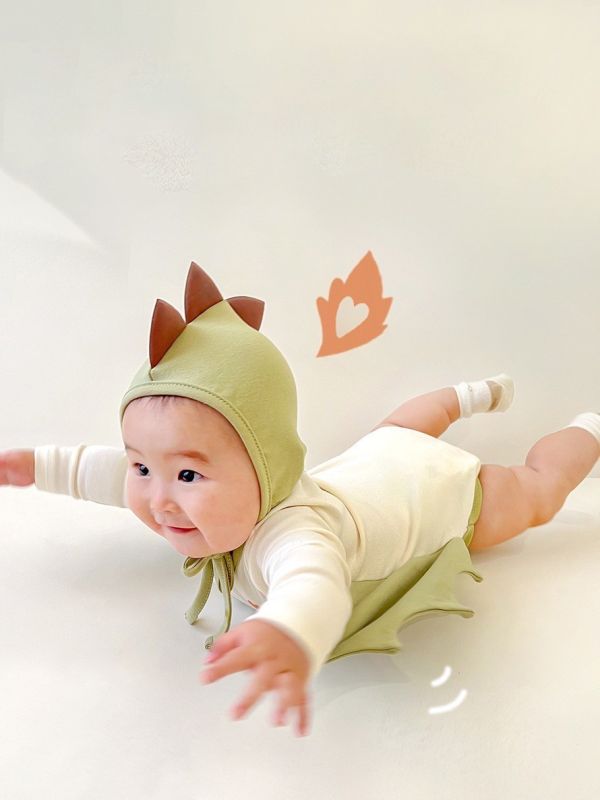 預購秋款男女寶恐龍包屁衣含帽尺寸66-90 