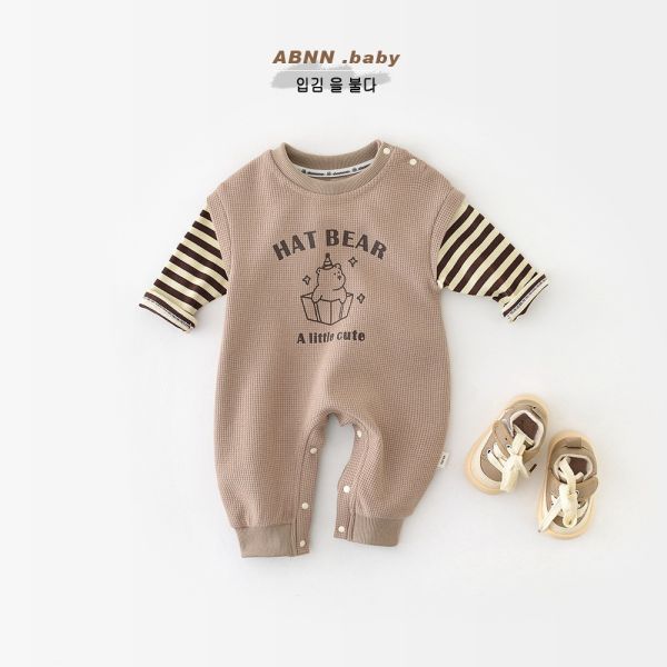 預購秋款男寶熊熊假兩件連身衣尺寸66-90 