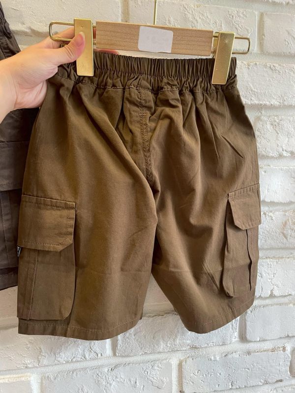 CF607-1現貨男童設計款酷帥咖色工裝短褲尺寸90-130 